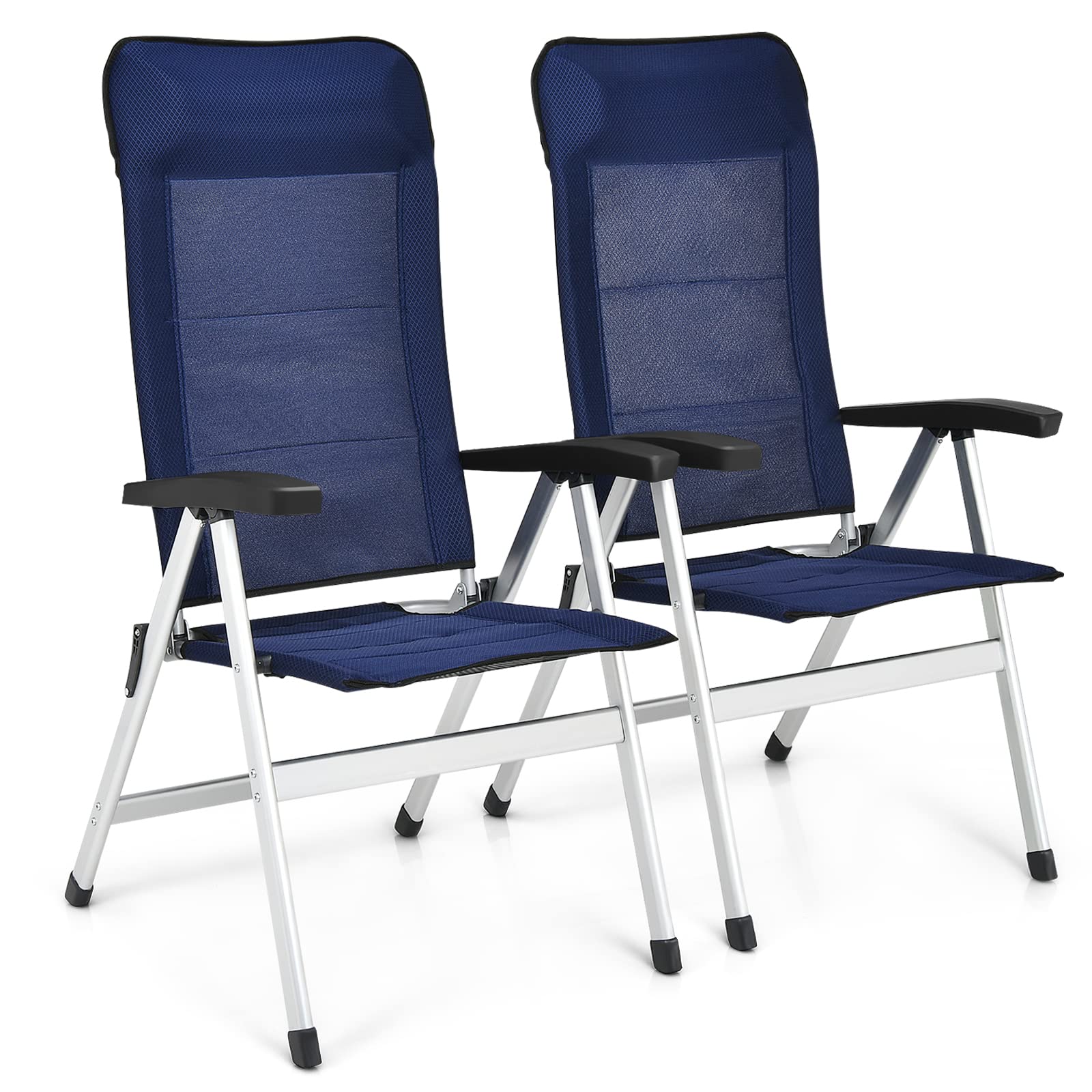 Chaises pliantes Tangkula Patio, chaises inclinables portables avec dossier réglable à 7 positions et appuie-tête rembourré